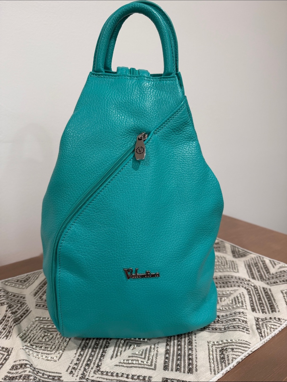 Valentina Teal Pebbled Leather Sling back/Backpack Bag